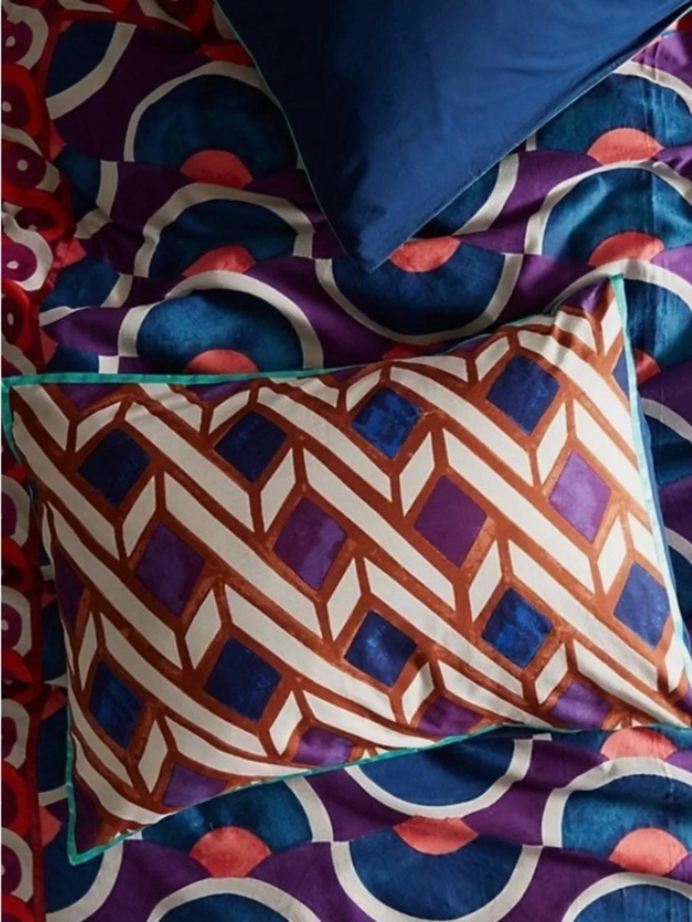 Anthropologie Papunya King Size Complete Set Bold Purple & Blue Geometric